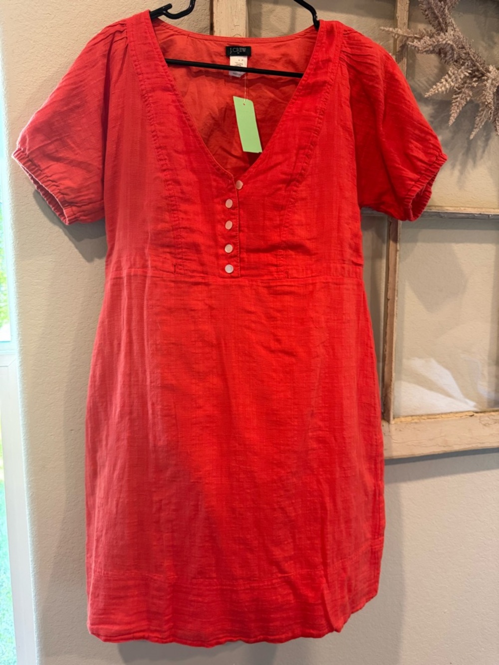 J. Crew Vibrant orange V-Neck Mini Dress with Front Buttons